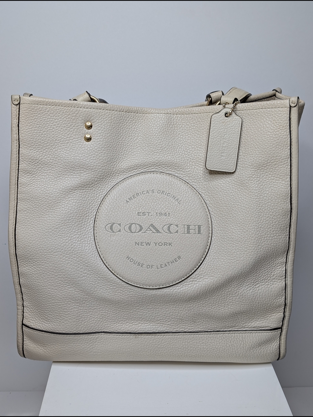 Coach Dempsey Carryall Chalk Cream Pebbled Leather Tote Bag  C3078